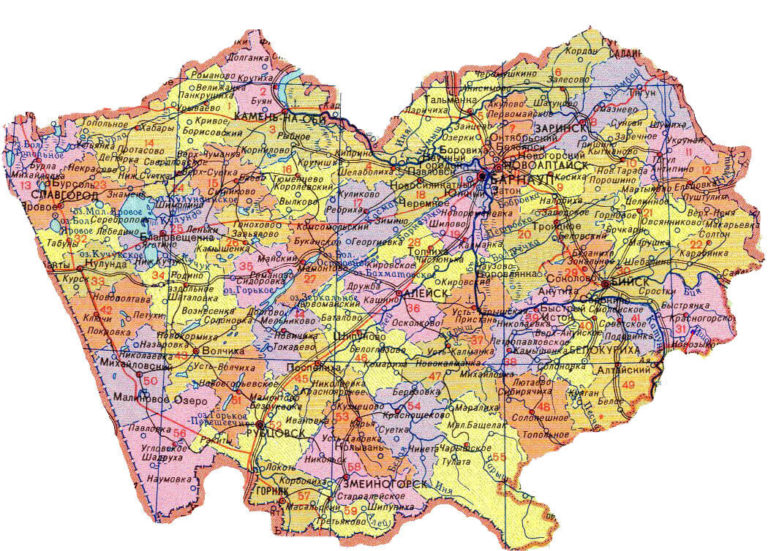 Алтайский край на карте России со всеми городами и селами