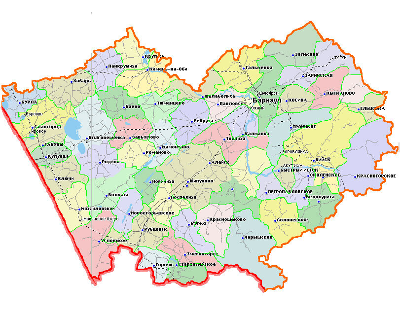Карта краснодарского края с городами и районами