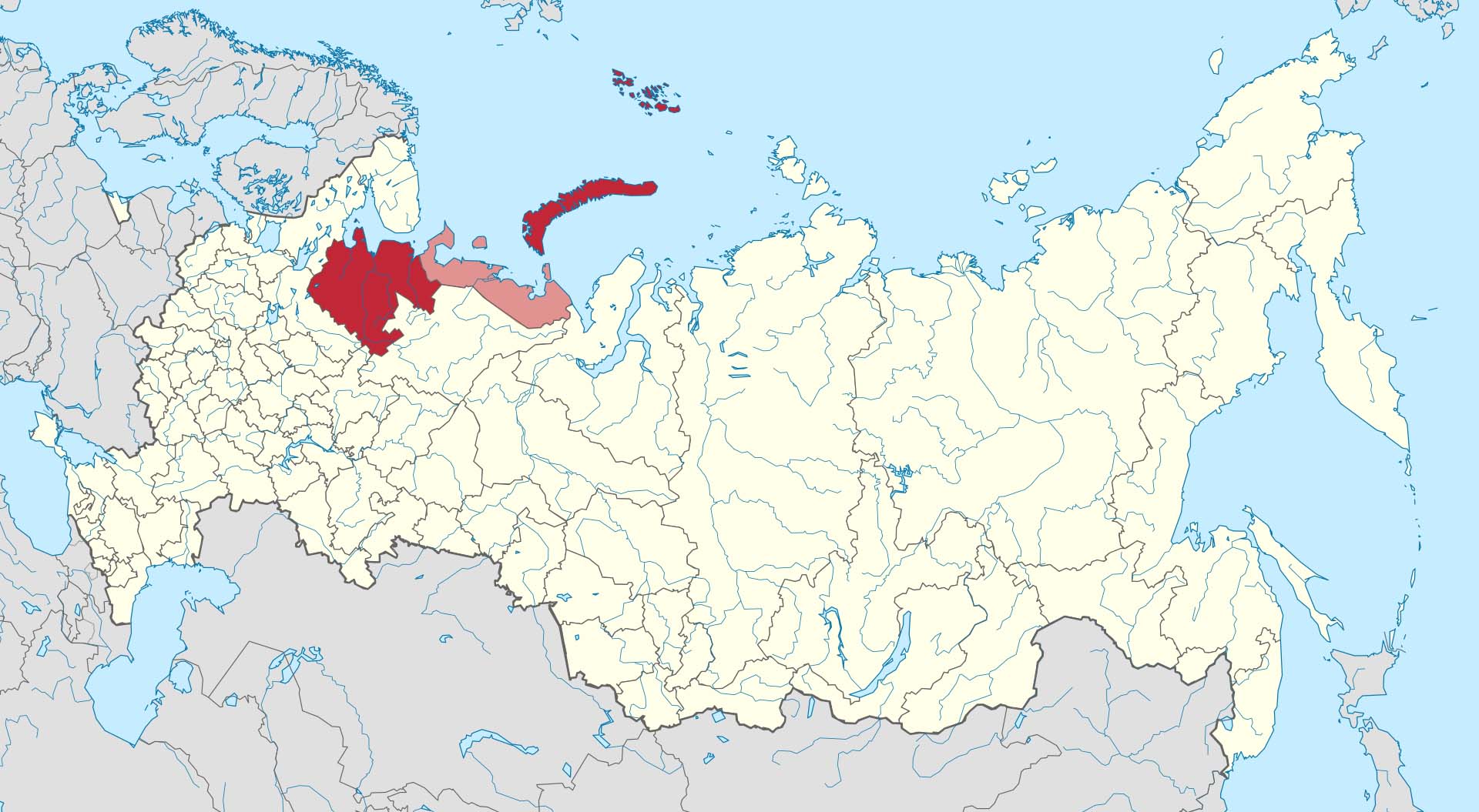 Архангельская область на карте России: спутниковая карта с районами игородами