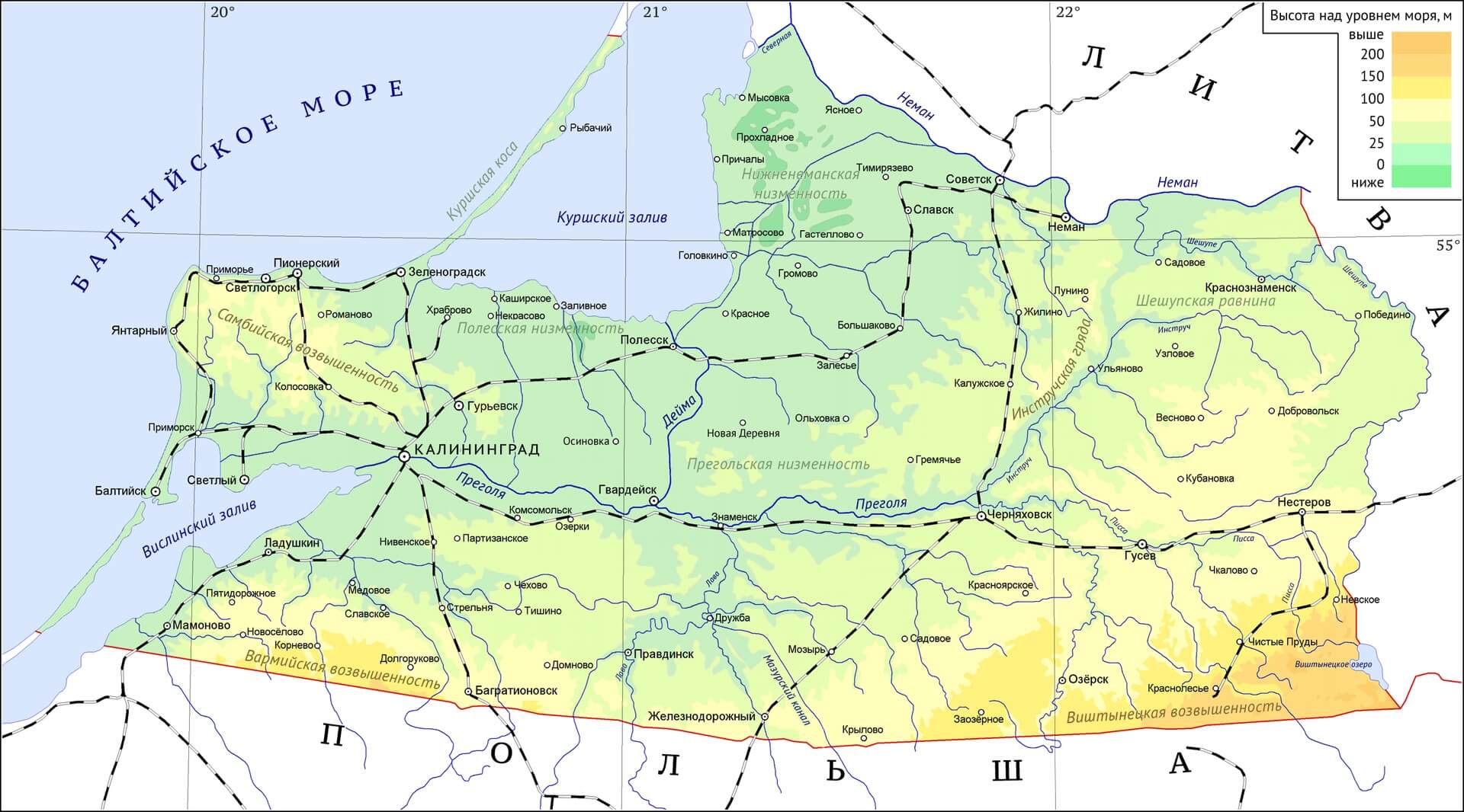 Карта Калининградской области с границами