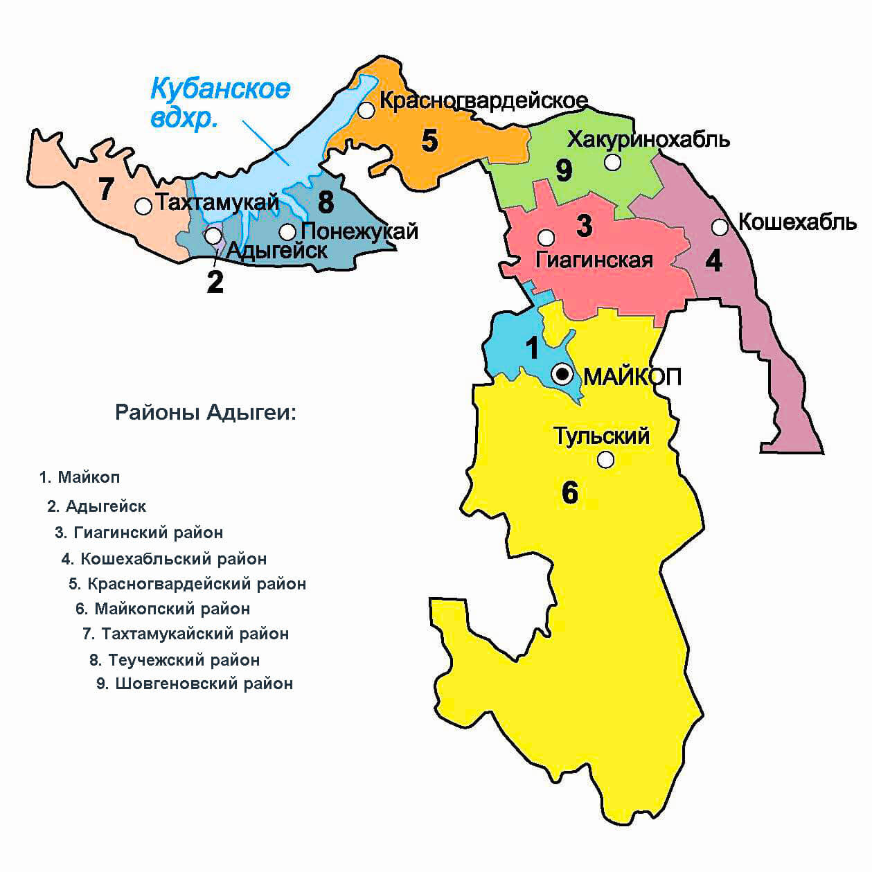 Республика Адыгея карта по районам