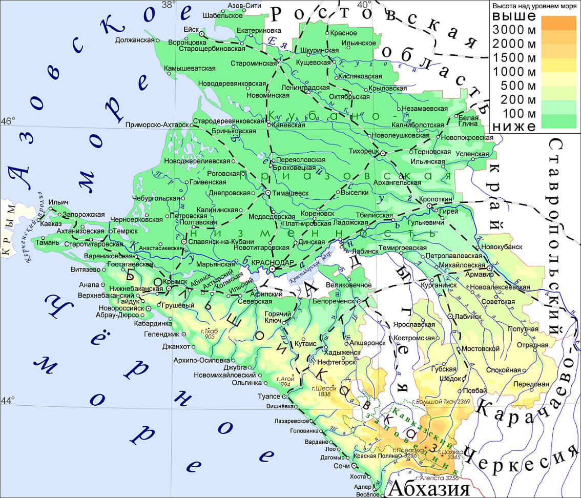 Карта Краснодарского края с поселками