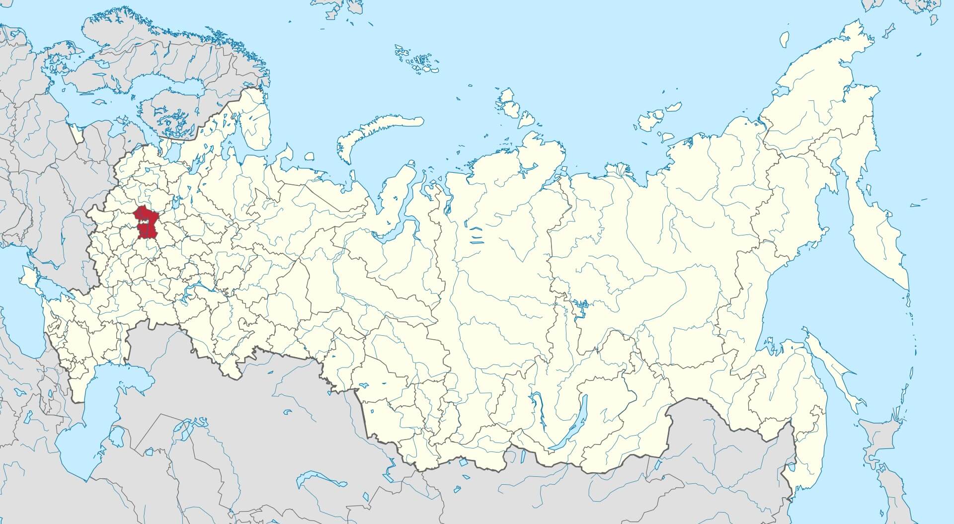 Московская область на карте РФ.