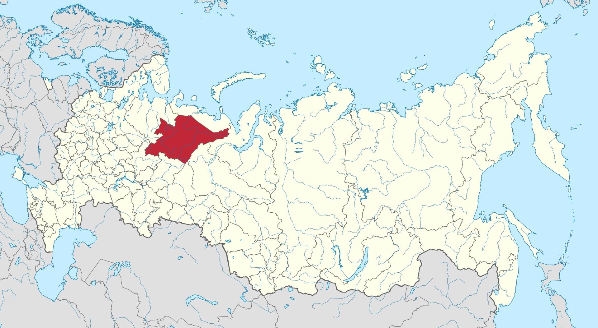 Республика Коми на карте России: с населенными пунктами в хорошем качествесо спутника