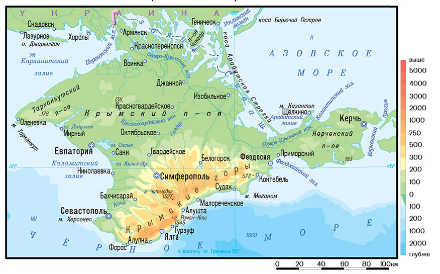 Крым на карте: показать с городами и поселками крупным планом
