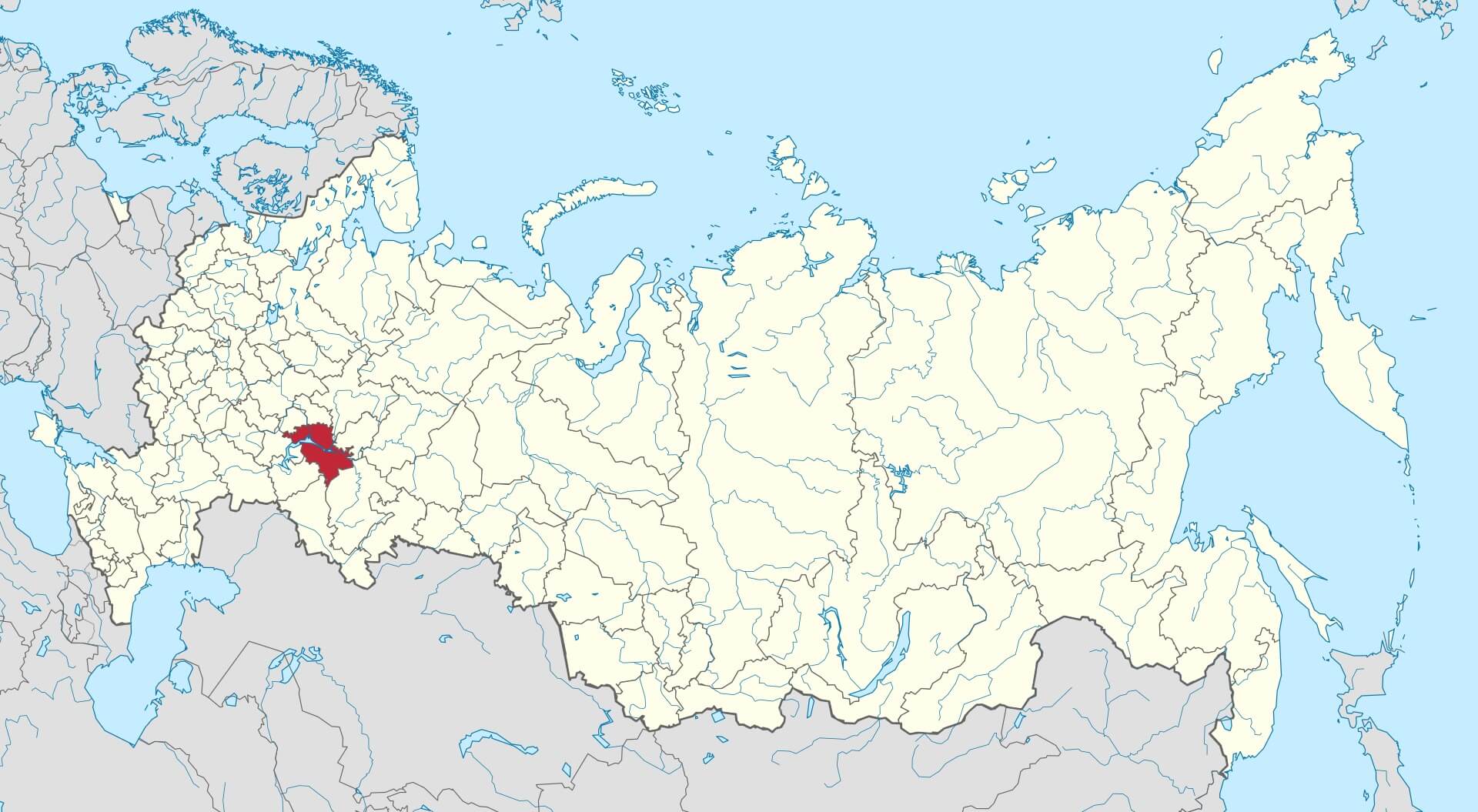 Республика Татарстан на карте России.