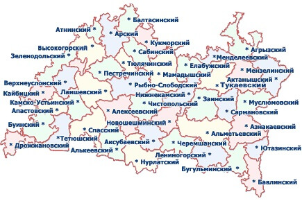 Республика Татарстан на карте России: показать с районами и границами