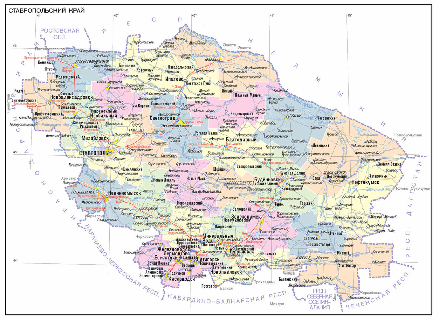Карта краснодарского края с городами и районами