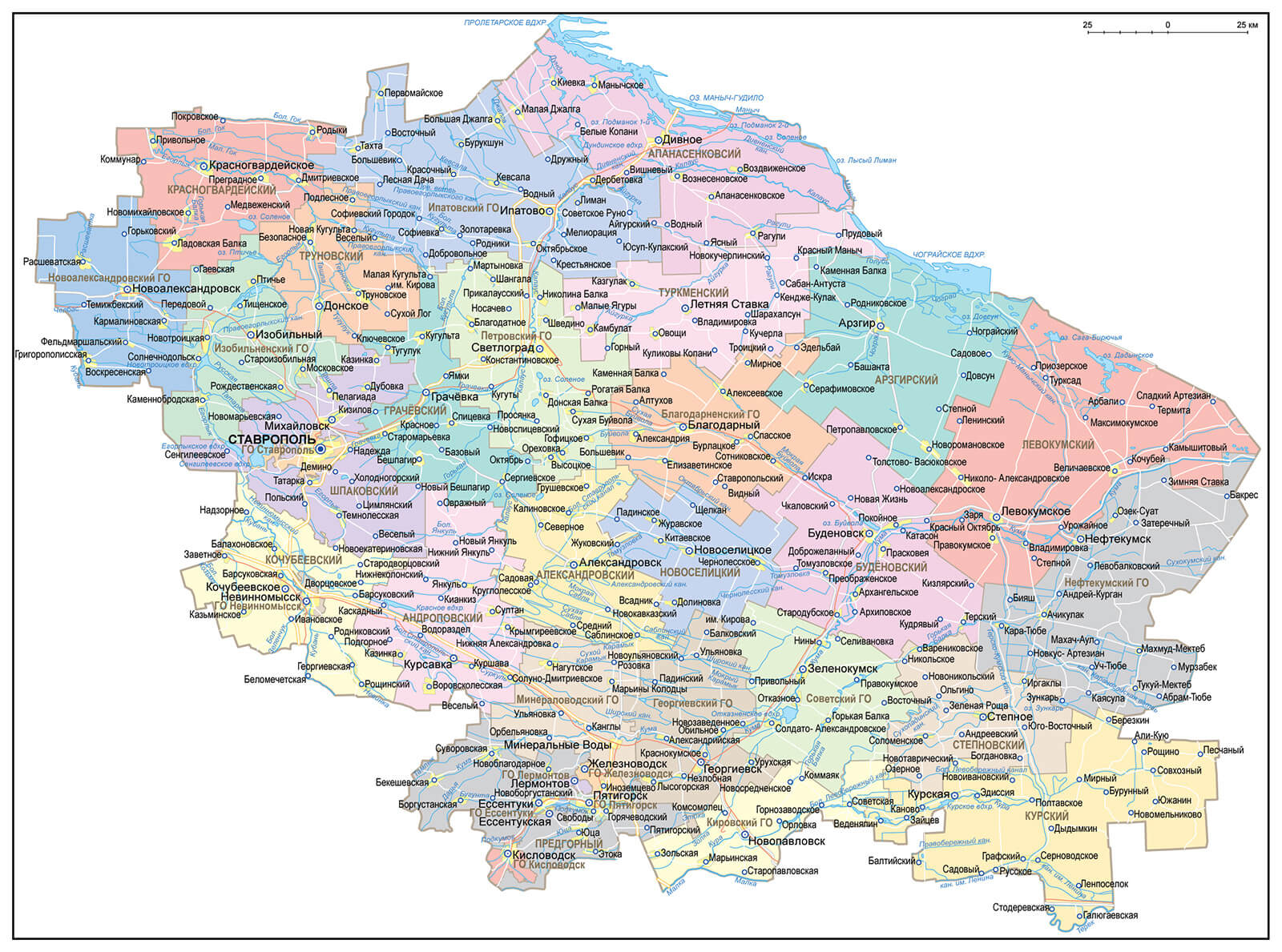 Карта ставропольского края подробная с населенными пунктами