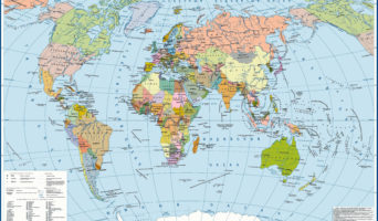 Политическая карта мира со странами, границами, городами и столицами государств