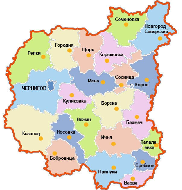 Карта черниговской области с населенными пунктами подробная