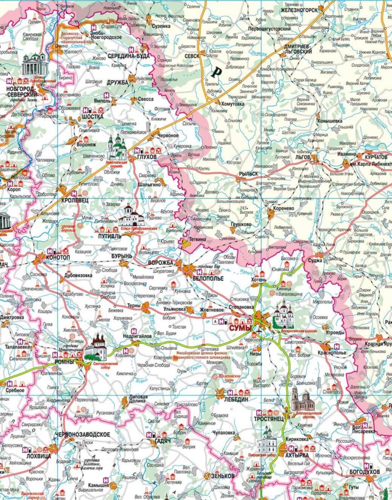Карта сумской области подробная с городами и поселками и селами