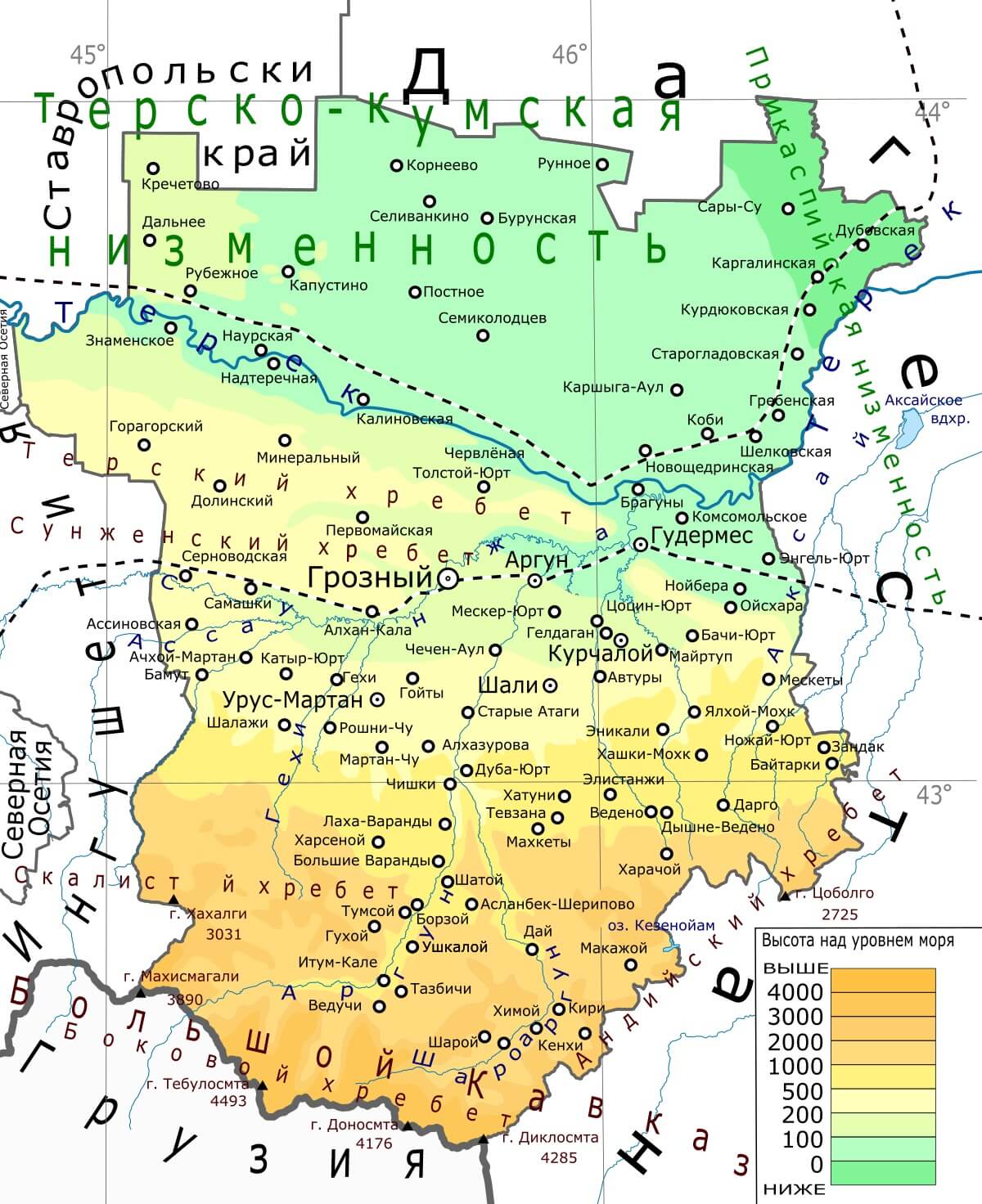 Чечня карта спутник
