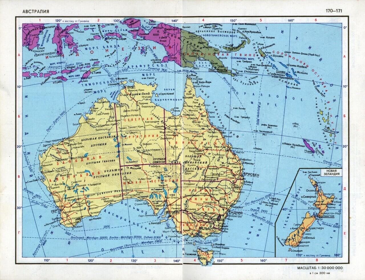 Политическая карта Австралии и Океании: подробная на русском языке