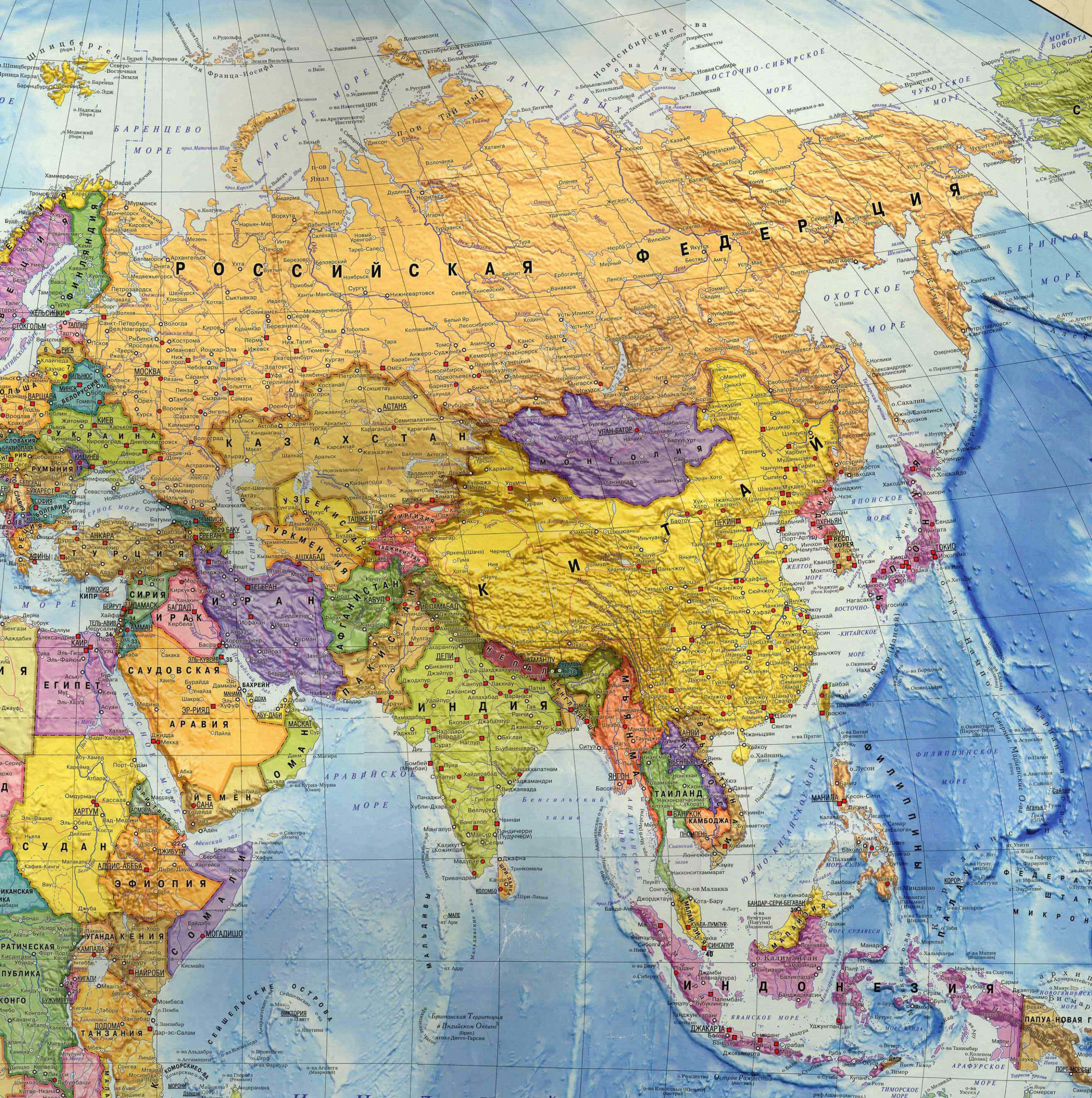 Политическая карта Азии на русском языке со странами