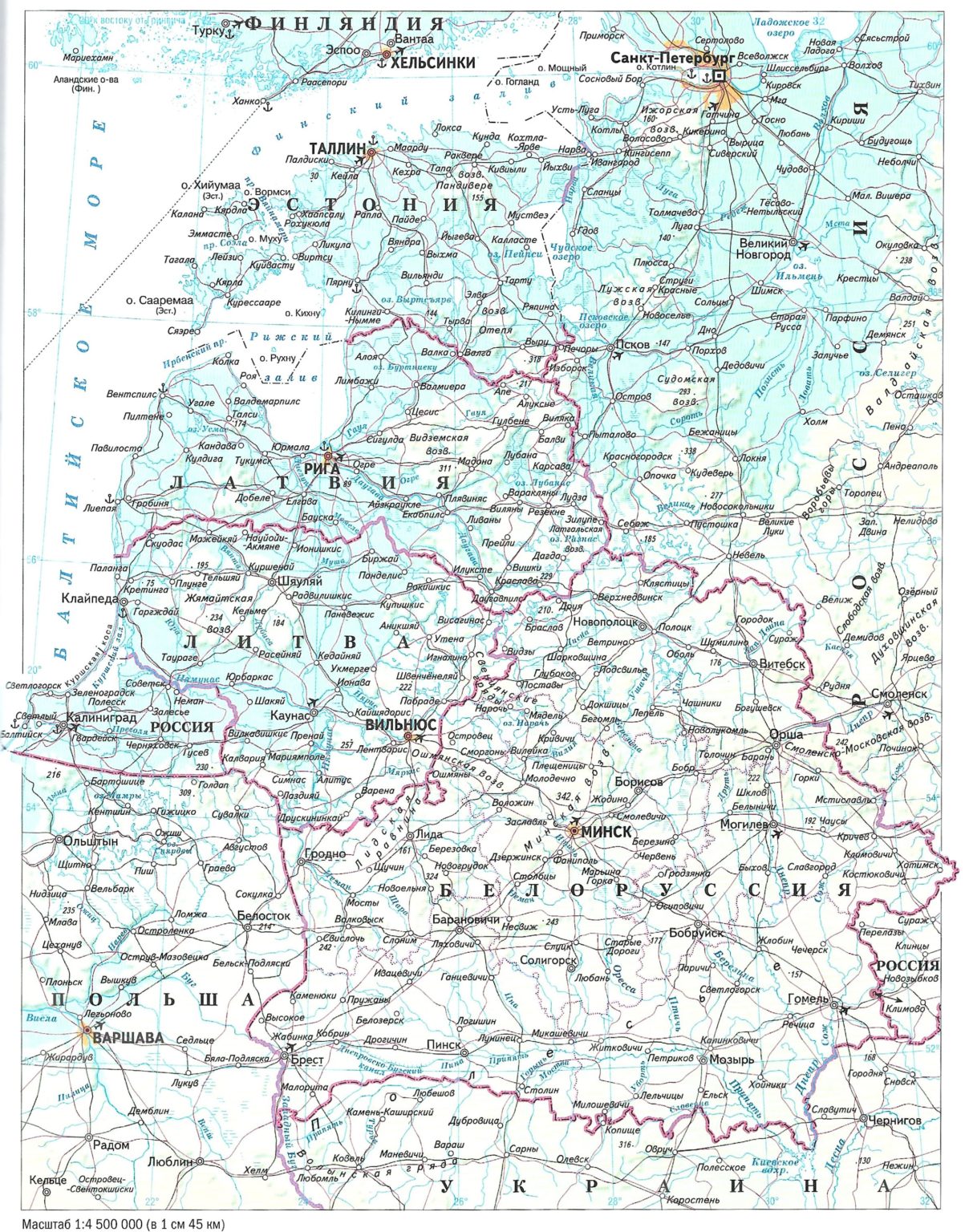Карта Прибалтики с государствами балтии и границами