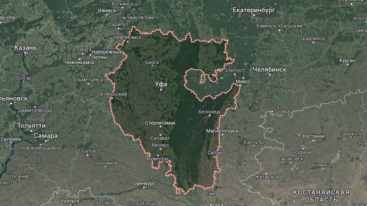 Спутниковая карта Башкирии