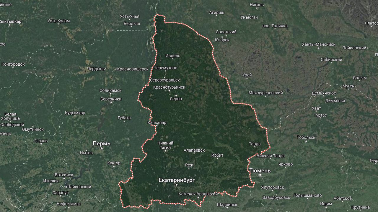 Спутниковая карта Свердловской области