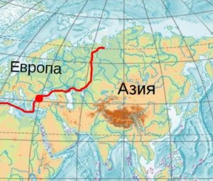 Граница Азии и Европы на карте
